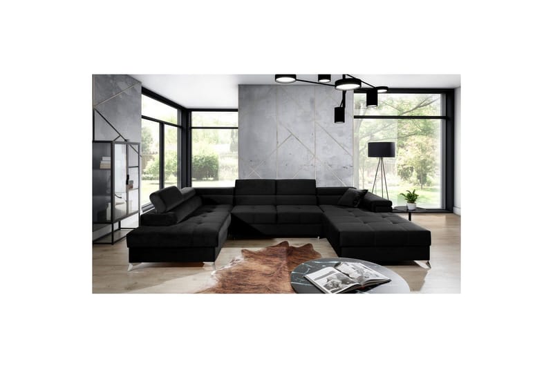 Hjørnesofa Eltap Eduardo 337x205x88 cm - Kronos 07, Sort, Venstre - Møbler - Sofaer - Sovesofaer