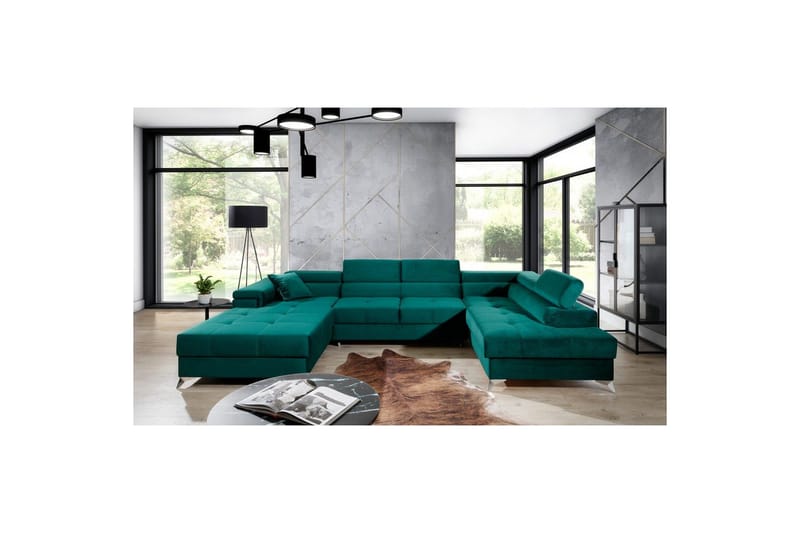 Hjørnesofa Eltap Eduardo 337x205x88 cm - Kronos 19, Mørkegrøn, Højre - Møbler - Sofaer - Sovesofaer