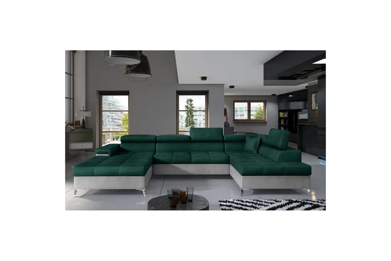 Hjørnesofa Eltap Eduardo 337x205x88 cm - Monolith 37, Monolith 84, Grøn, Lys Grå, Højre - Møbler - Sofaer - Sovesofaer