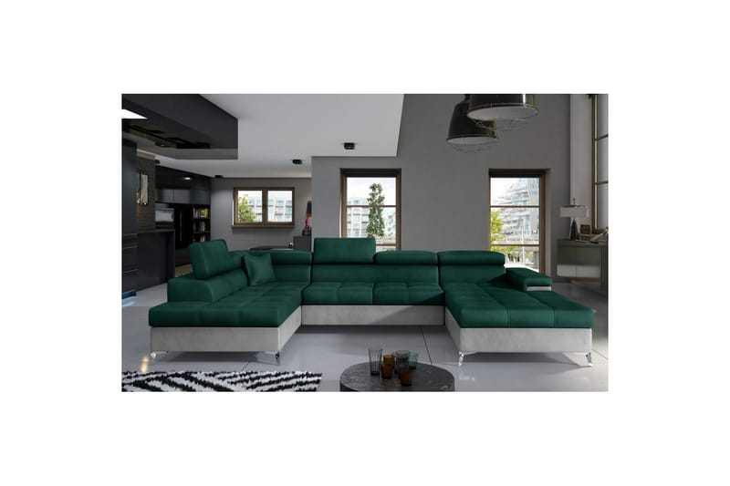 Hjørnesofa Eltap Eduardo 337x205x88 cm - Monolith 37, Monolith 84, Grøn, Lys Grå, Venstre - Møbler - Sofaer - Sovesofaer