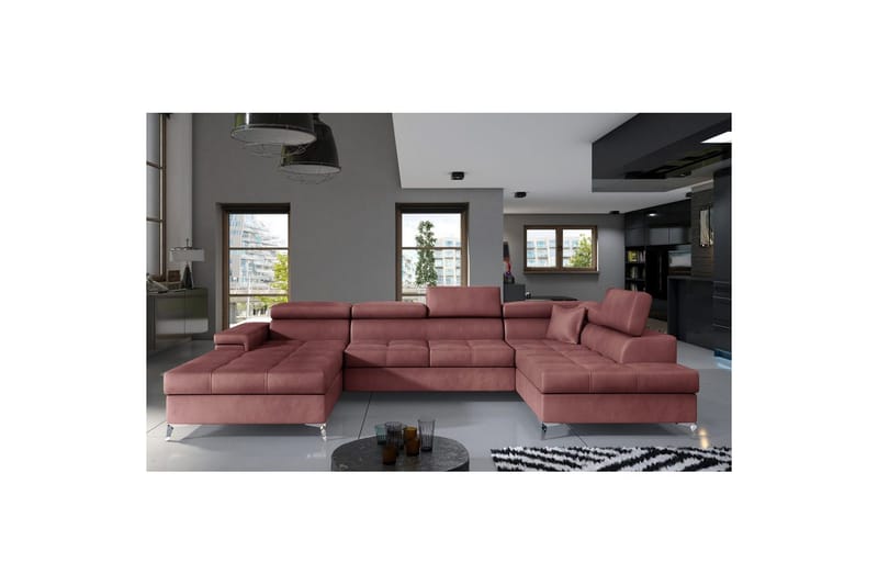 Hjørnesofa Eltap Eduardo 337x205x88 cm - Monolith 63, Lyserød, Højre - Møbler - Sofaer - Sovesofaer