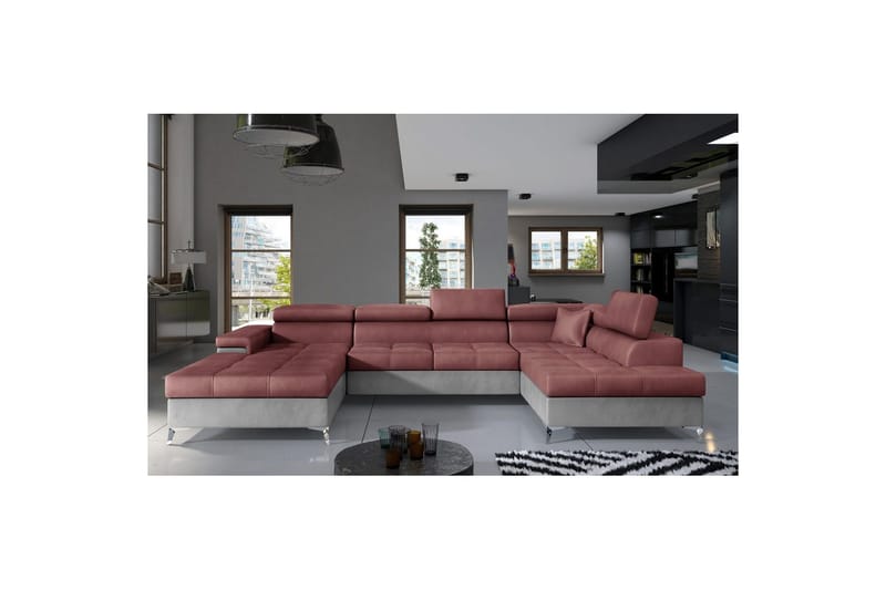Hjørnesofa Eltap Eduardo 337x205x88 cm, Monolith 63, Monolith 84, Lyserød, Lys Grå, Højre