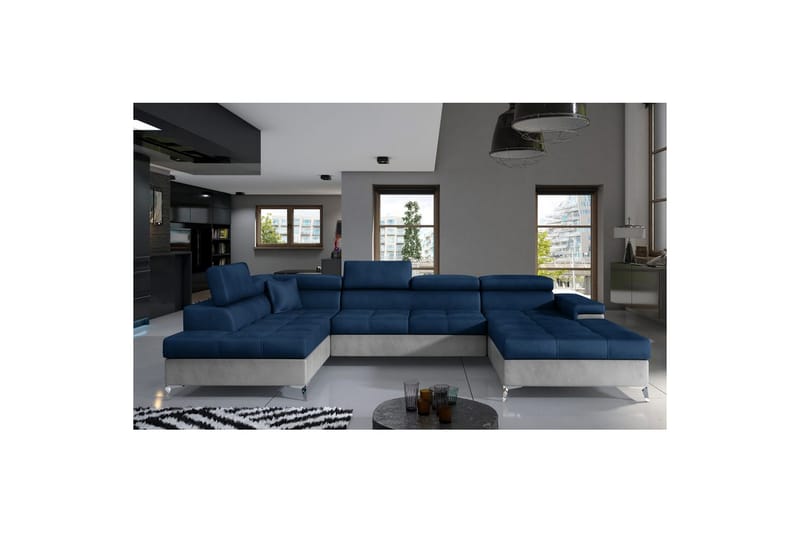 Hjørnesofa Eltap Eduardo 337x205x88 cm, Monolith 77, Monolith 84, Blå, Lys Grå, Venstre