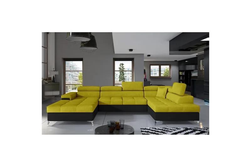 Hjørnesofa Eltap Eduardo 337x205x88 cm, Omega 68, Soft 11, Gul, Sort, Højre
