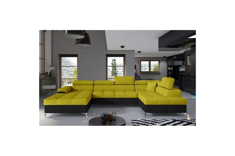 Hjørnesofa Eltap Eduardo 337x205x88 cm, Omega 68, Soft 11, Gul, Sort, Højre