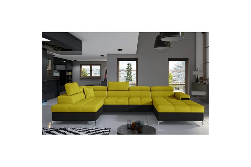 Hjørnesofa Eltap Eduardo 337x205x88 cm - Omega 68, Soft 11, Gul, Sort, Venstre - Møbler - Sofaer - Sovesofaer
