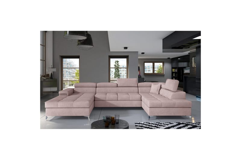 Hjørnesofa Eltap Eduardo 337x205x88 cm - Omega 91, Lyserød, Højre - Møbler - Sofaer - Sovesofaer