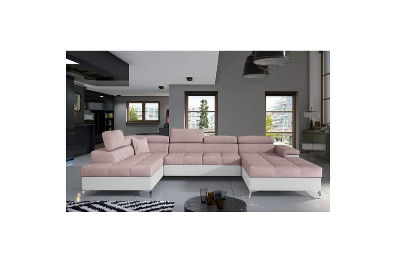 Hjørnesofa Eltap Eduardo 337x205x88 cm - Omega 91, Soft 17, Lyserød, Hvid, Venstre - Møbler - Sofaer - Sovesofaer