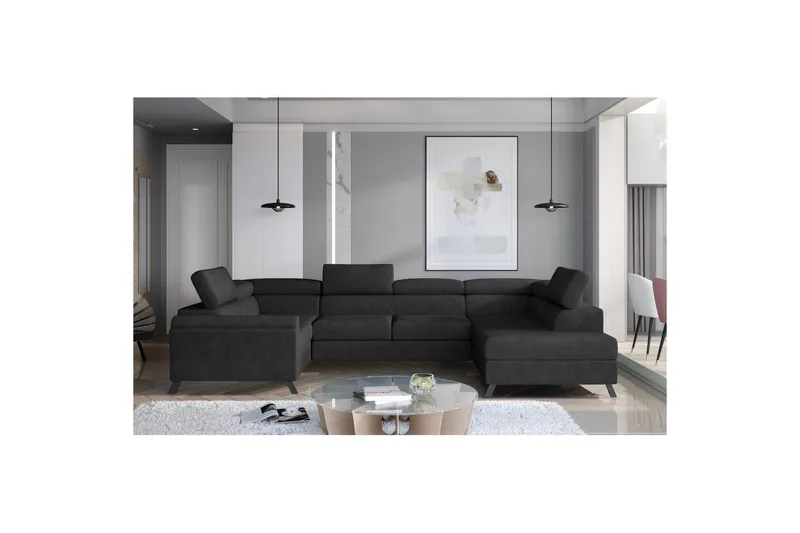 Hjørnesofa Eltap Escada 336x200x92 cm, Dora 96, Sort, Højre