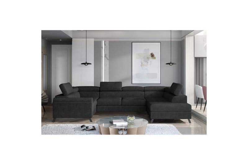 Hjørnesofa Eltap Escada 336x200x92 cm - Dora 96, Sort, Højre - Møbler - Sofaer - Sovesofaer