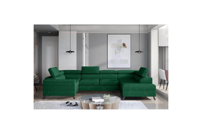 Hjørnesofa Eltap Escada 336x200x92 cm - Kronos 19, Mørkegrøn, Højre - Møbler - Sofaer - Sovesofaer