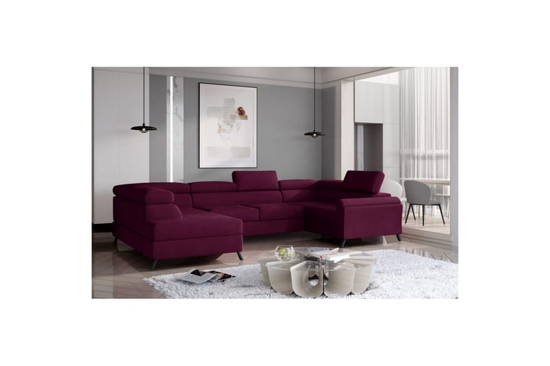Hjørnesofa Eltap Escada 336x200x92 cm, Mat Velvet 68, Rød, Venstre