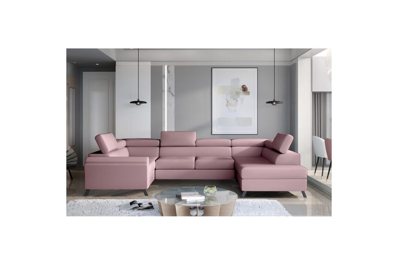 Hjørnesofa Eltap Escada 336x200x92 cm - Monolith 63, Lyserød, Højre - Møbler - Sofaer - Sovesofaer