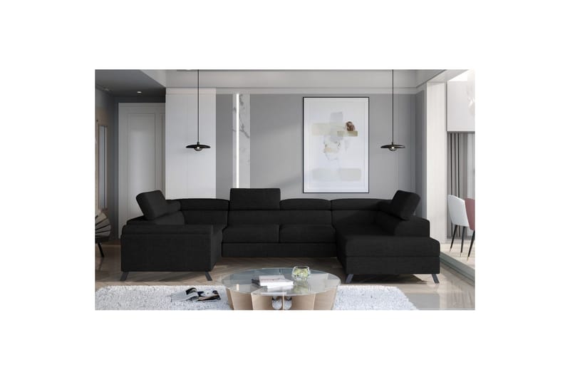Hjørnesofa Eltap Escada 336x200x92 cm - Sawana 14, Sort, Højre - Møbler - Sofaer - Sovesofaer