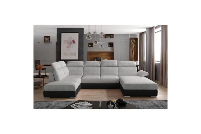 Hjørnesofa Eltap Evanell 336x211x102 cm, Berlin 01, Blød 11, Grå, Sort, Højre