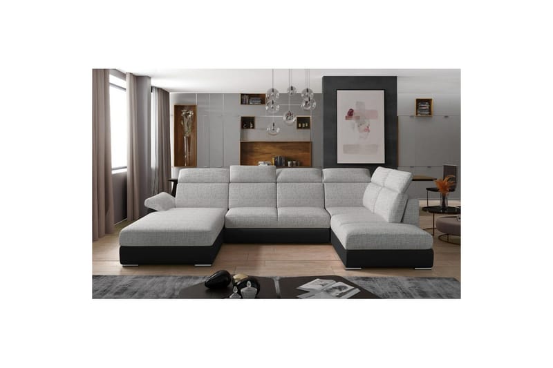 Hjørnesofa Eltap Evanell 336x211x102 cm, Berlin 01, Blød 11, Grå, Sort, Venstre