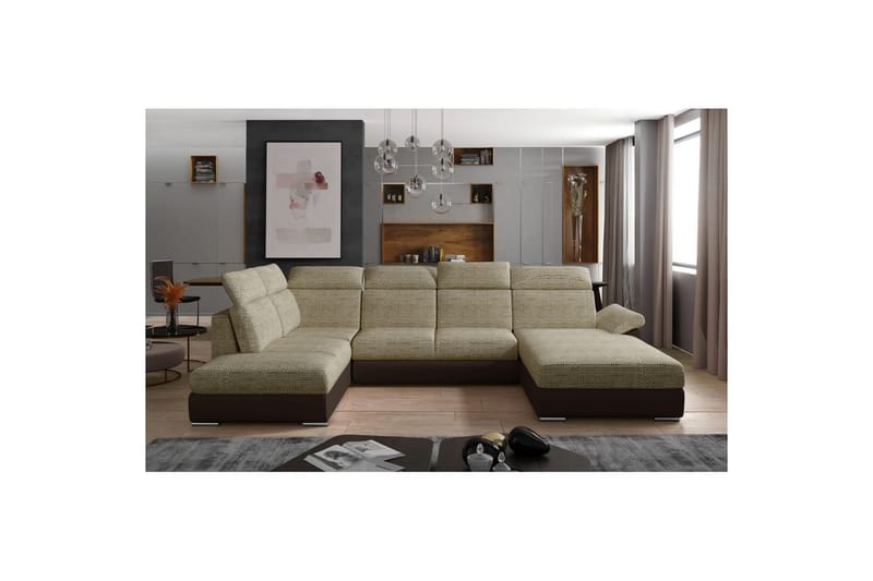 Hjørnesofa Eltap Evanell 336x211x102 cm - Berlin 03, Blød 66, Beige, Mørkebrun, Højre - Møbler - Sofaer - Sovesofaer