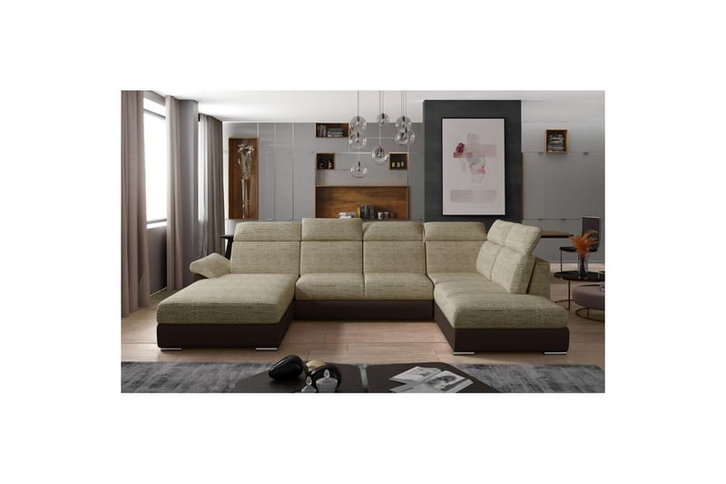 Hjørnesofa Eltap Evanell 336x211x102 cm - Berlin 03, Blød 66, Beige, Mørkebrun, Venstre - Møbler - Sofaer - Sovesofaer