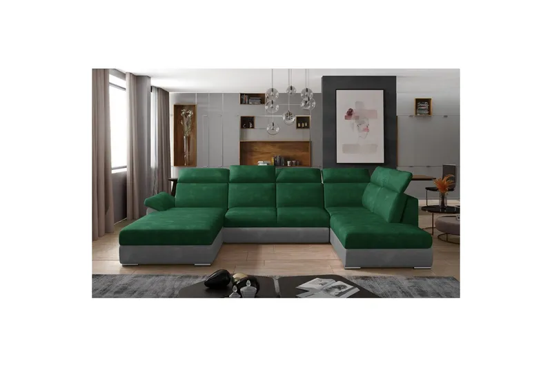 Hjørnesofa Eltap Evanell 336x211x102 cm, Kronos 19, Paros 05, Mørkegrøn, Lysgrå, Venstre