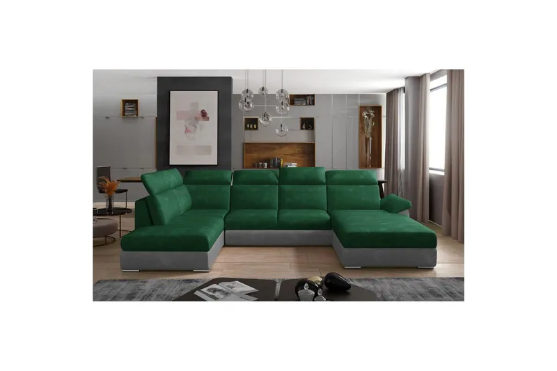 Hjørnesofa Eltap Evanell 336x211x102 cm - Kronos 19, Paros 05, Mørkegrøn, Lysgrå, Højre - Møbler - Sofaer - Sovesofaer