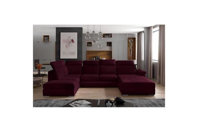 Hjørnesofa Eltap Evanell 336x211x102 cm - Mat Velvet 68, Rød, Højre - Møbler - Sofaer - Sovesofaer