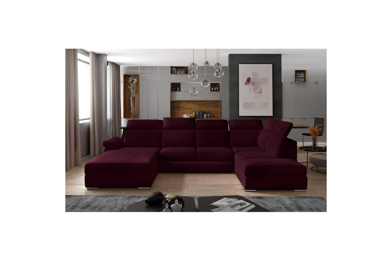 Hjørnesofa Eltap Evanell 336x211x102 cm - Mat Velvet 68, Rød, Venstre - Møbler - Sofaer - Sovesofaer