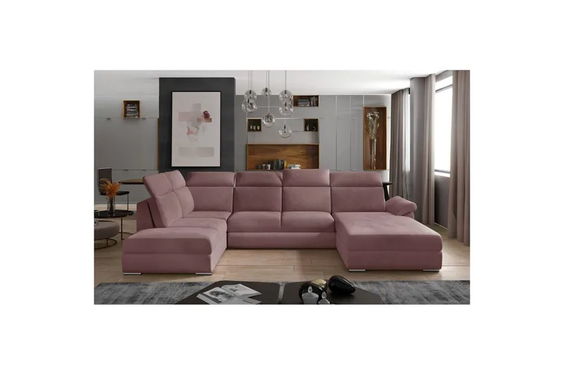 Hjørnesofa Eltap Evanell 336x211x102 cm - Monolith 63, Lyserød, Højre - Møbler - Sofaer - Sovesofaer