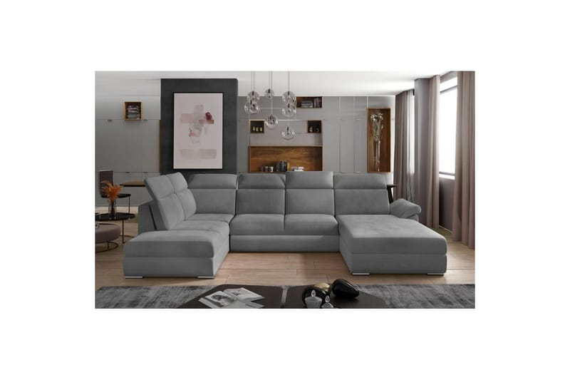 Hjørnesofa Eltap Evanell 336x211x102 cm - Monolith 84, Lys Grå, Højre - Møbler - Sofaer - Sovesofaer