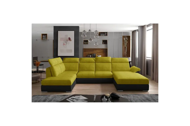 Hjørnesofa Eltap Evanell 336x211x102 cm - Omega 68, Soft 11, Gul, Sort, Højre - Møbler - Sofaer - Sovesofaer