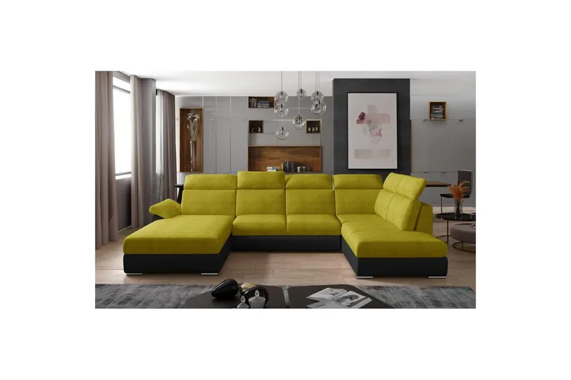 Hjørnesofa Eltap Evanell 336x211x102 cm - Omega 68, Soft 11, Gul, Sort, Venstre - Møbler - Sofaer - Sovesofaer