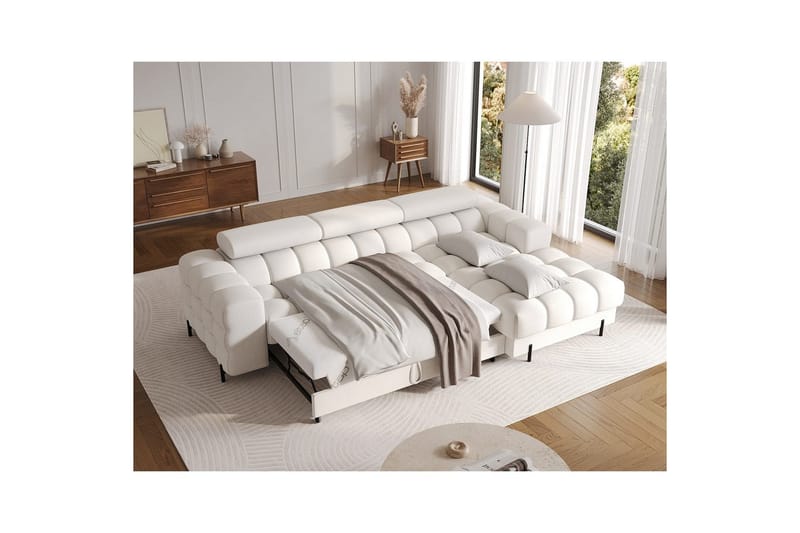 Hjørnesofa Eltap Felro 285x181x93 cm - Amore 01, Hvid, Højre - Møbler - Sofaer - Sovesofaer