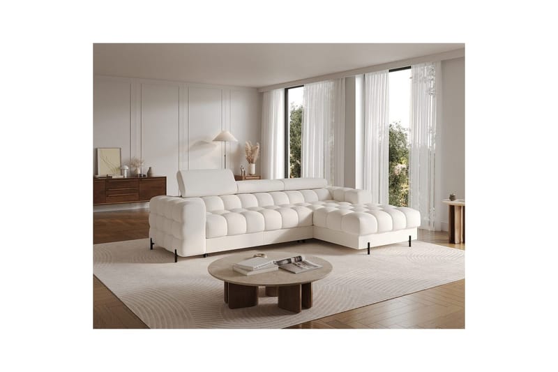 Hjørnesofa Eltap Felro 285x181x93 cm - Amore 01, Hvid, Højre - Møbler - Sofaer - Sovesofaer