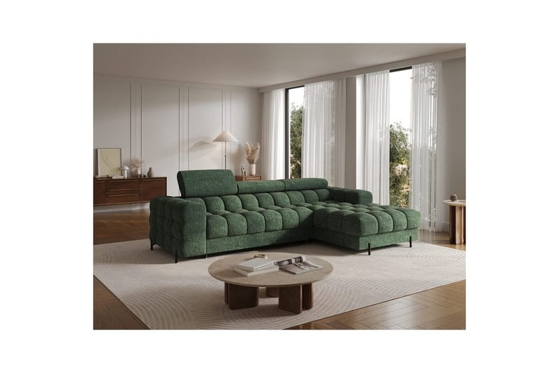 Hjørnesofa Eltap Felro 285x181x93 cm - Amore 35, Grøn, Højre - Møbler - Sofaer - Sovesofaer