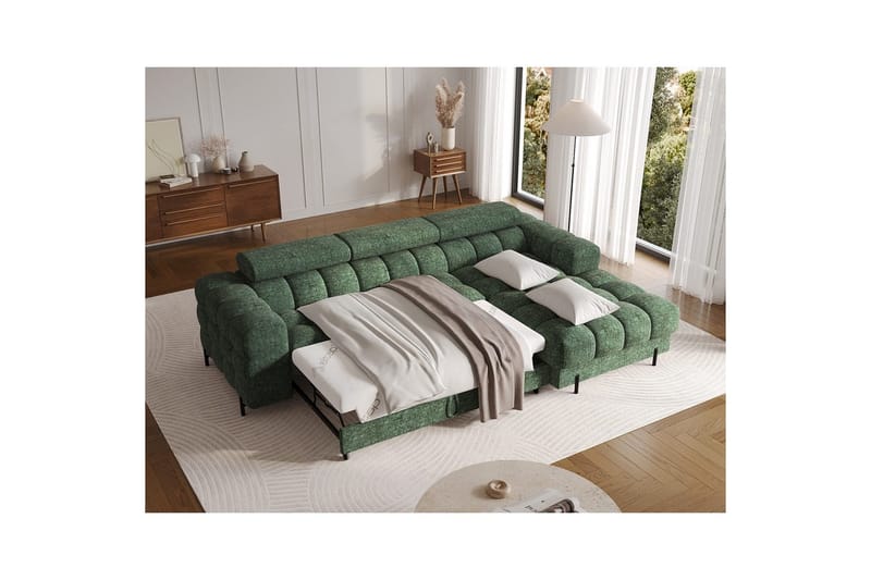 Hjørnesofa Eltap Felro 285x181x93 cm - Amore 35, Grøn, Højre - Møbler - Sofaer - Sovesofaer