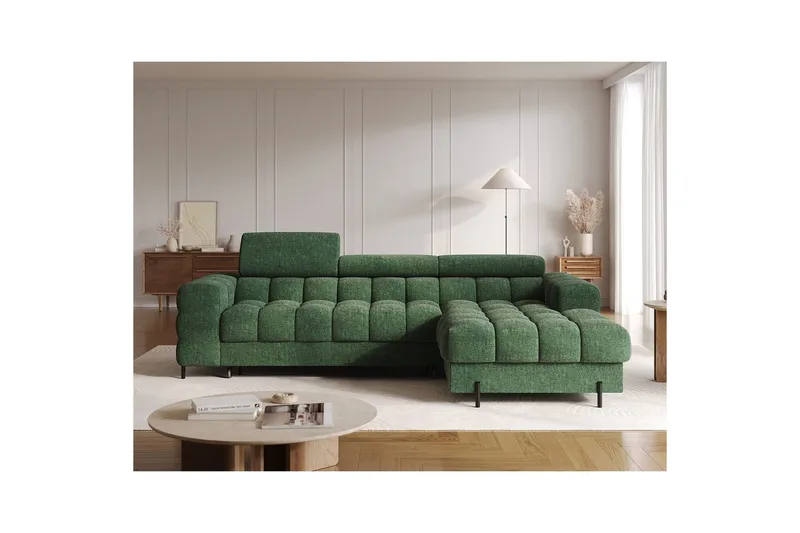 Hjørnesofa Eltap Felro 285x181x93 cm - Amore 35, Grøn, Højre - Møbler - Sofaer - Sovesofaer