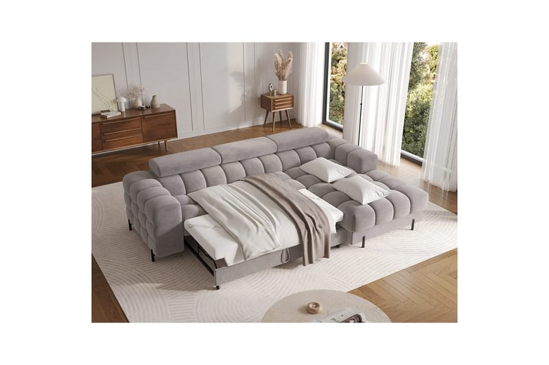 Hjørnesofa Eltap Felro 285x181x93 cm - Aura 04, Grå, Højre - Møbler - Sofaer - Sovesofaer