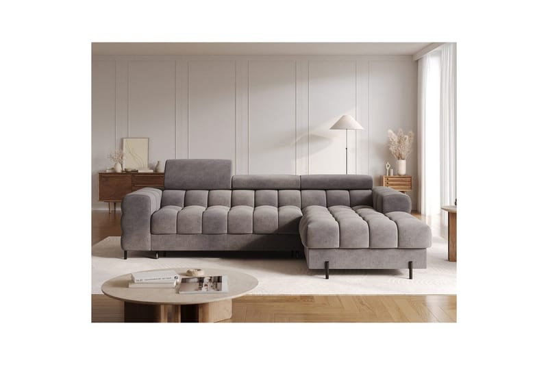 Hjørnesofa Eltap Felro 285x181x93 cm - Aura 04, Grå, Højre - Møbler - Sofaer - Sovesofaer