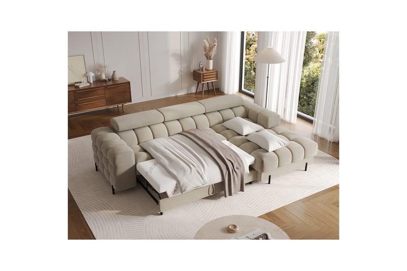 Hjørnesofa Eltap Felro 285x181x93 cm - Aura 18, Beige, Højre - Møbler - Sofaer - Sovesofaer