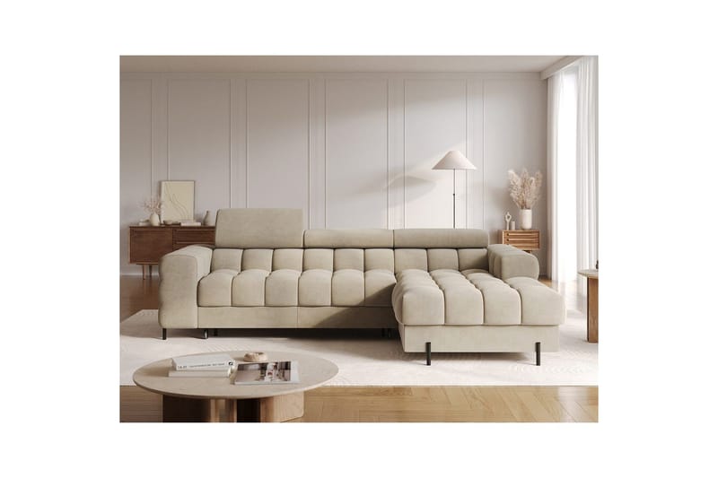 Hjørnesofa Eltap Felro 285x181x93 cm - Aura 18, Beige, Højre - Møbler - Sofaer - Sovesofaer