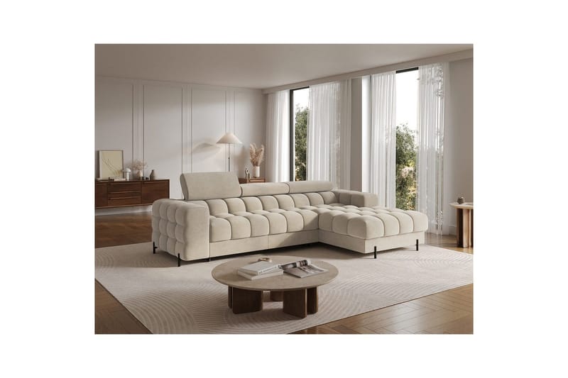 Hjørnesofa Eltap Felro 285x181x93 cm - Aura 18, Beige, Højre - Møbler - Sofaer - Sovesofaer
