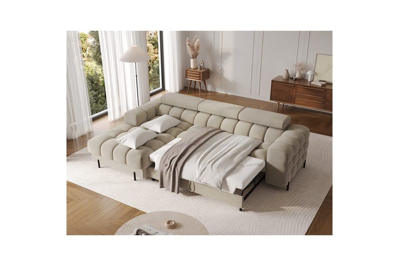 Hjørnesofa Eltap Felro 285x181x93 cm - Aura 18, Beige, Venstre - Møbler - Sofaer - Sovesofaer