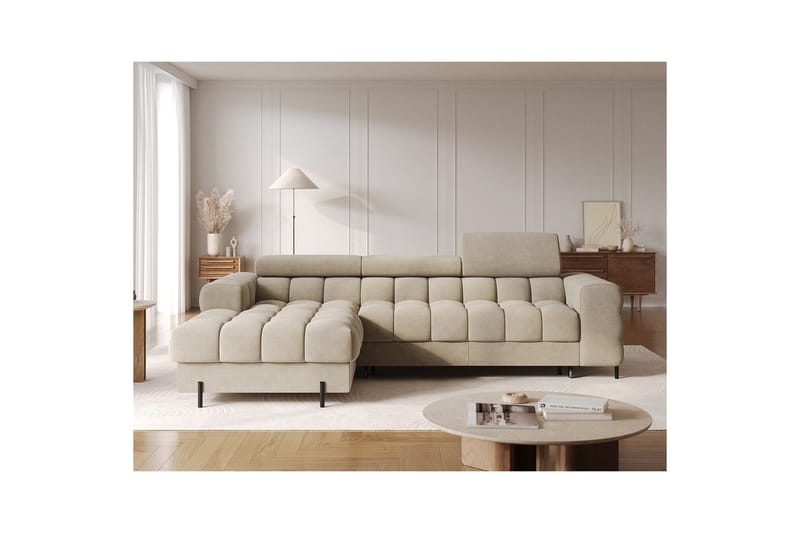 Hjørnesofa Eltap Felro 285x181x93 cm - Aura 18, Beige, Venstre - Møbler - Sofaer - Sovesofaer