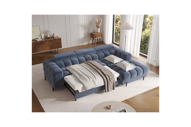 Hjørnesofa Eltap Felro 285x181x93 cm - Aura 40, Blå, Højre - Møbler - Sofaer - Sovesofaer