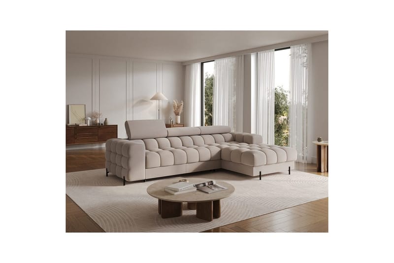 Hjørnesofa Eltap Felro 285x181x93 cm - Sola 18, Beige, Højre - Møbler - Sofaer - Sovesofaer