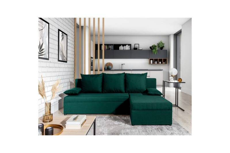 Hjørnesofa Eltap Gino 201x143x90 cm - Nube 35, Grøn - Møbler - Sofaer - Sovesofaer