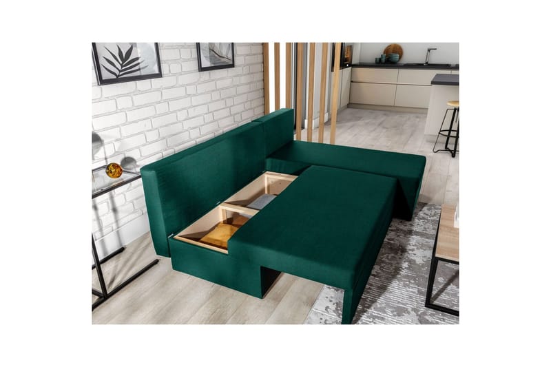 Hjørnesofa Eltap Gino 201x143x90 cm - Nube 35, Grøn - Møbler - Sofaer - Sovesofaer
