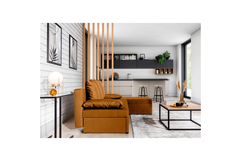 Hjørnesofa Eltap Gino 201x143x90 cm - Nube 45, Gul - Møbler - Sofaer - Sovesofaer