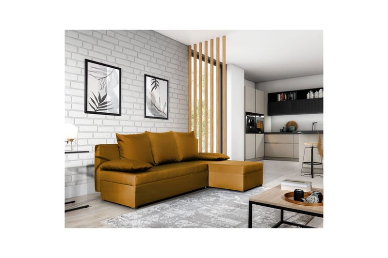Hjørnesofa Eltap Gino 201x143x90 cm - Nube 45, Gul - Møbler - Sofaer - Sovesofaer