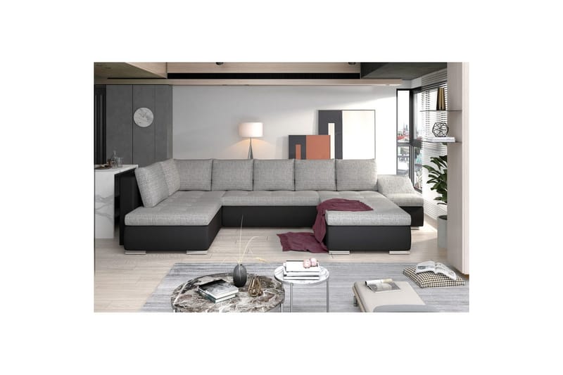 Hjørnesofa Eltap Giovanni 351x82x190 cm - Berlin 01, Blød 11, Grå, Sort, Højre - Møbler - Sofaer - Sovesofaer