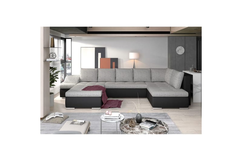 Hjørnesofa Eltap Giovanni 351x82x190 cm - Berlin 01, Blød 11, Grå, Sort, Venstre - Møbler - Sofaer - Sovesofaer